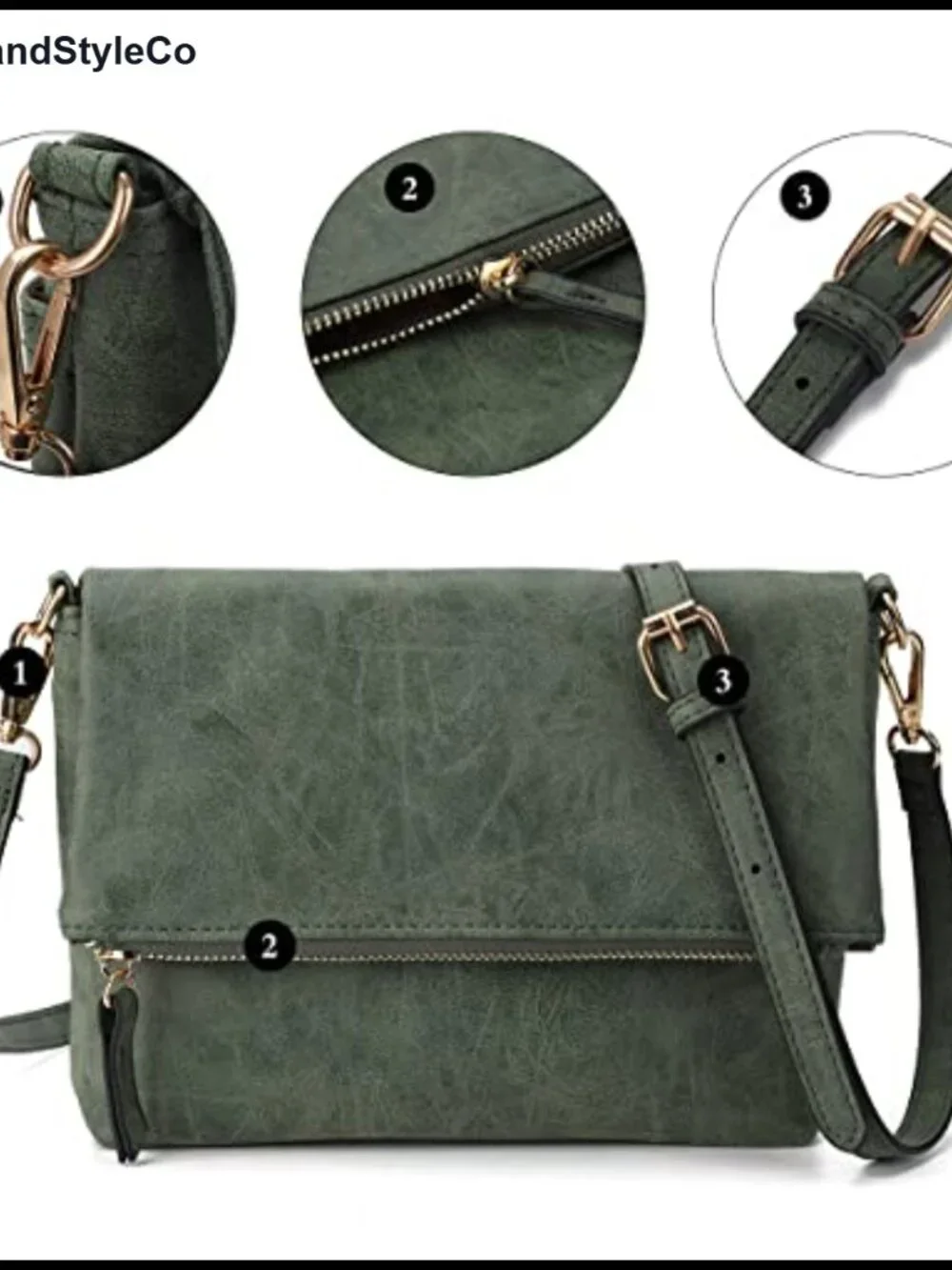 Vegan PU Leather Crossbody Bag for Women, Adjustable Strap, Detachable Wristlet